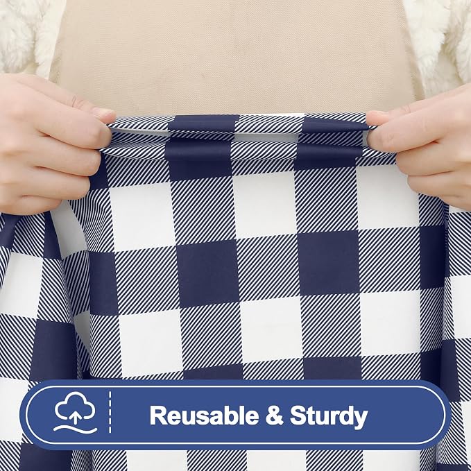 Smiry Picnic Table Cover with Bench Covers, Waterproof Elastic Fitted Tablecloths for 24x48 Rectangle Tables, Washable Buffalo Plaid Tablecloth for Camping, Outdoor (Navy & White, 24" x 48")