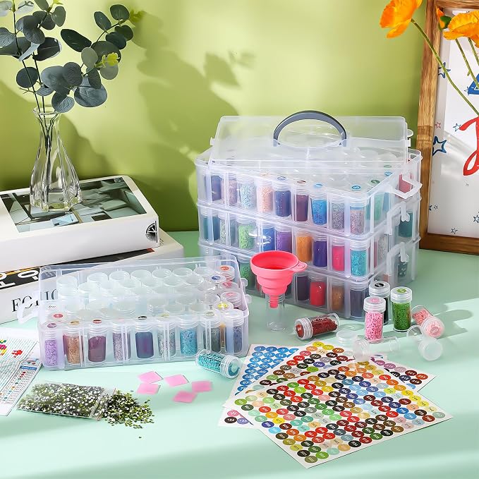 Willinglong 4 Tier Diamond Painting Storage Containers with 208 Grids Diamond Art Storage Bead Organizer Painting Accessories DIY Art Jewelry Craft
