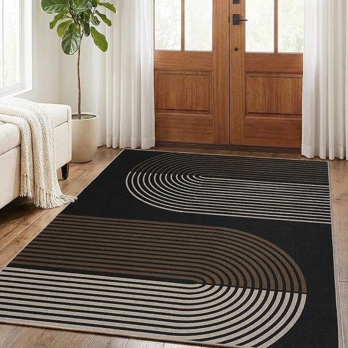 GarveeHome Modern Rainbow Easy Jute 3x5 Patio Rug, Indoor Outdoor Patio & Entryway Mat, Washable Non-Slip Carpet for Mudroom, Farmhouse Decor, Front Door