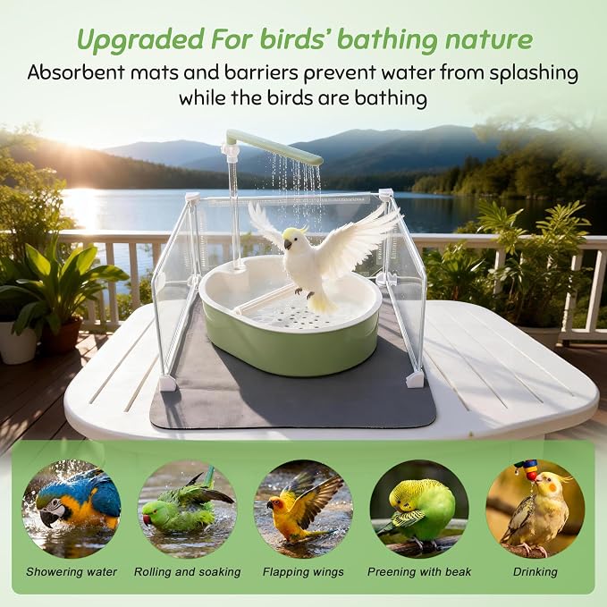 Automatic Parakeet Bird Bath, Easy-to-Use, Fountain Birdbath with USB, for Pet Birds, Cockatiel Lovebird, Green, 1 Set