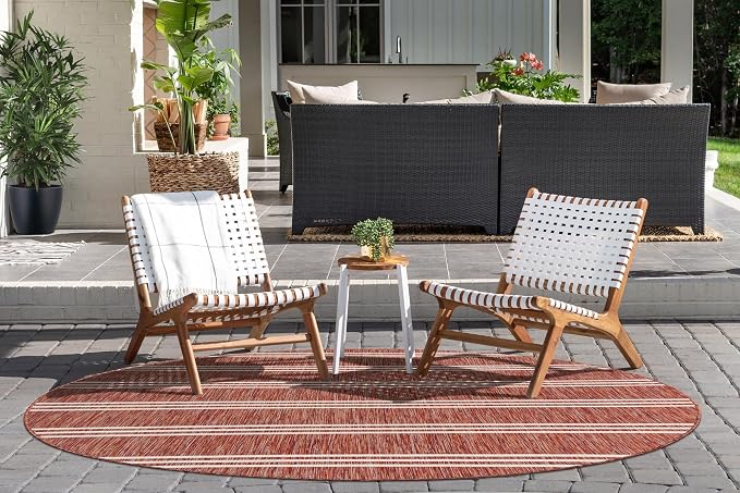 Unique Loom Outdoor Collection Area Rug - Anguilla (13' Round, Rust Red/ Ivory)