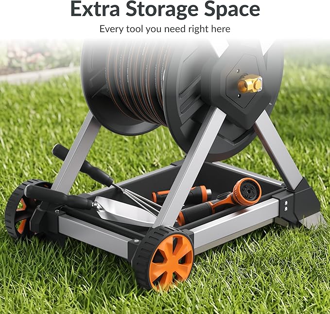 Giraffe Tools Garden Hose Reel Cart, 125FT 5/8" Hose Capacity with Wheels, Heavy Duty Water Hose Reel for Outside, 5ft Leader Hose, Hose Guide Pre-Installed, for Yard Lawn Garage