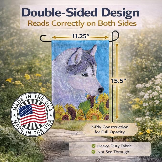 Caroline's Treasures SS4233GF Siberian Husky in Summer Flowers Garden Flag Mailbox Flag Decorative Yard Flag Banner Outside Patio Artwork Yard Flower Beds, Garden Size, Multicolor