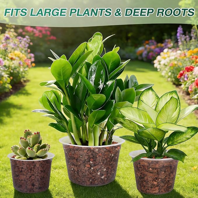 12 Inch Clear Nursery Pots with Drainage Holes, 4 Pack Flexible Large Plant Pots for Plants, Plastic Clear Nursery Pots for Seedling, Shrubs, Herbs, Flowers, Vegetables