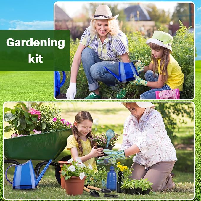 Indoor Plant Watering Can Set, 13 Pcs Garden Set with 47 oz Long Spout Can, Spray Mister, Squeeze Bottle, 6 Self Watering Globes, Gardening Tools & Pruning Scissors for Plants(Blue)