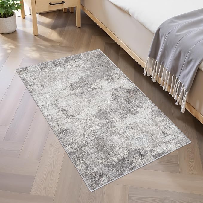 2x3 Modern Abstract Area Rug: Washable Non Slip Small Rug for Bathroom Grey | Sink Kitchen Bedside - Soft Low-Pile Doormat for Entryway Laundry Room Decor 2x3 Grey