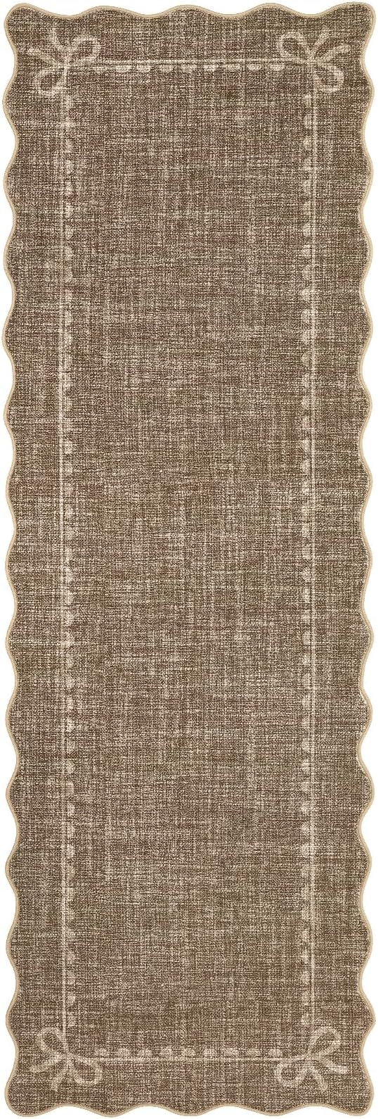 GarveeHome Scalloped Hallway Runner Rug 2.5x10 Non Slip Bedroom Rugs, Brown | Washable Bow Rug for Girls Dorm Nursery Living Room Entyrway Kitchen, Soft Low Pile Ultra-Thin Stain Resistant Indoor Carpet