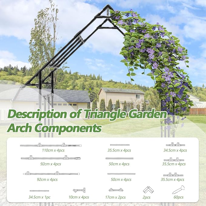 Garden Arch Trellis - 48"-51"(L)*98"(H)*16"(W), Garden Arch Arbor Trellis for Climbing Plants Outdoor - Triangular Pointed Garden Arch for Lawn, Party, Ceremony Wedding Decoration