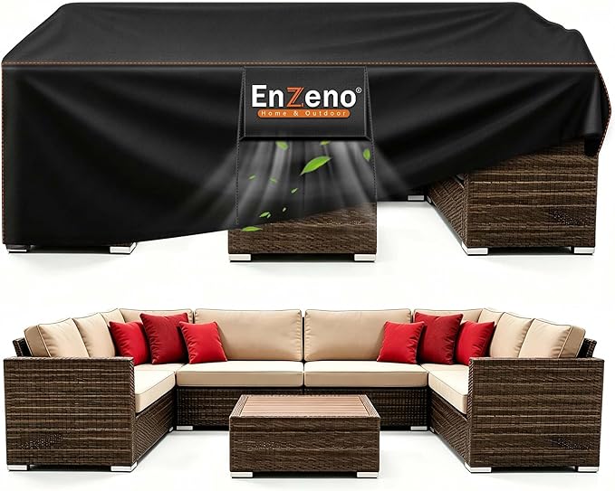 Enzeno Patio Furniture Set Cover,Outdoor Sectional Sofa Couch Set Covers Waterproof,Garden Dining Table Chair Set Cover Outside Rectangular Heavy Duty Weatherproof 110" L x 82" W x 28" H Black