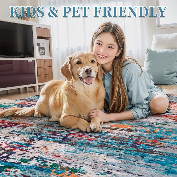 Tangsoo Abstract 2x6 Washable Runner Rug, Modern Non Slip Runner Rugs | Contemporary Indoor Soft Low Pile Rugs for Hallway, Print Carpet Runners for Laundry Entryway Bedroom Kitchen Home Decor