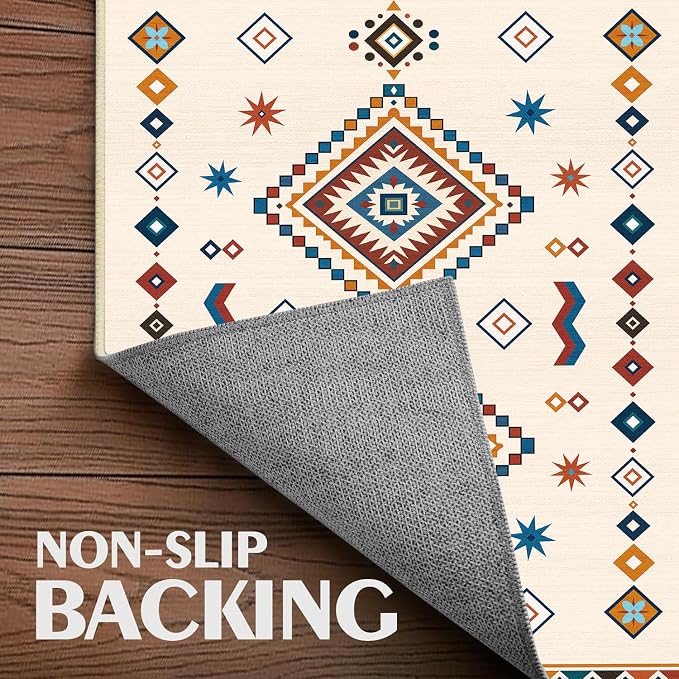 Moroccan 3x5 Area Rug for Bedroom Boho Geometric Western Tribal Rug Soft Southwestern Washable Rugs Non Slip Low Pile Carpet for Nursery Home Office