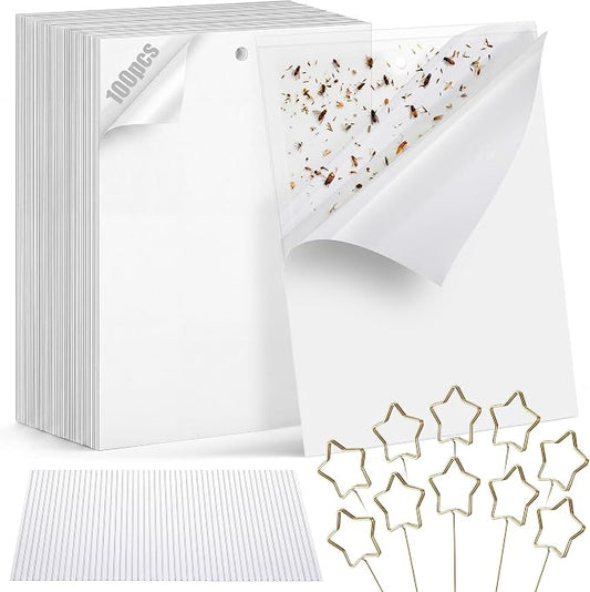 100 Pcs Gnat Sticky Traps for Plants, Transparent Double Sided Indoor Outdoor Pest Control for Fungus Gnats, Fruit Flies, Whiteflies, Aphids & Leaf Miners, Includes 10 Card Clips & 100 Twist Ties