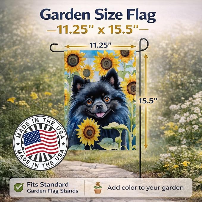 Caroline's Treasures DAC6135GF Pomeranian in Sunflowers Garden Flag Mailbox Flag Decorative Yard Flag Banner Outside Patio Artwork Yard Flower Beds, Garden Size, Multicolor