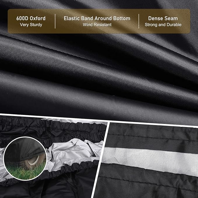Riding Lawn Mower Cover, Heavy Duty 600D Lawnmower Covers Waterproof Outdoor Lawn Tractor Cover Tarp All Weather Ride on Mower Covers Universal Fit Decks up to 54" with Elastic Cord & Storage Bag
