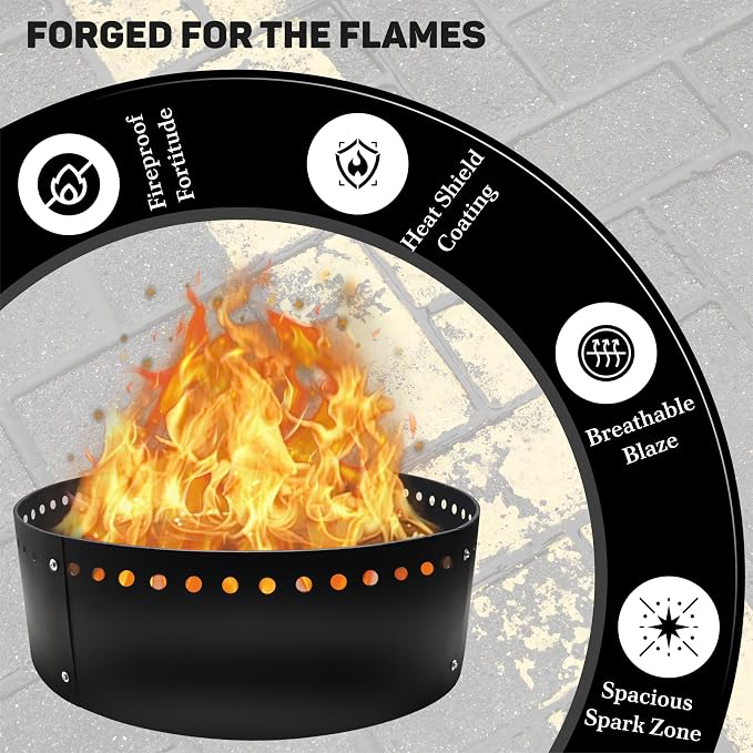 FEBTECH - 38" Smokeless Fire Pit Ring Insert for 40" Firepits | Above or In-Ground Versatile Fire Ring Insert for Outdoor Fire Pits, Backyard Outdoor Camping Bonfires & Fire Pit Gatherings