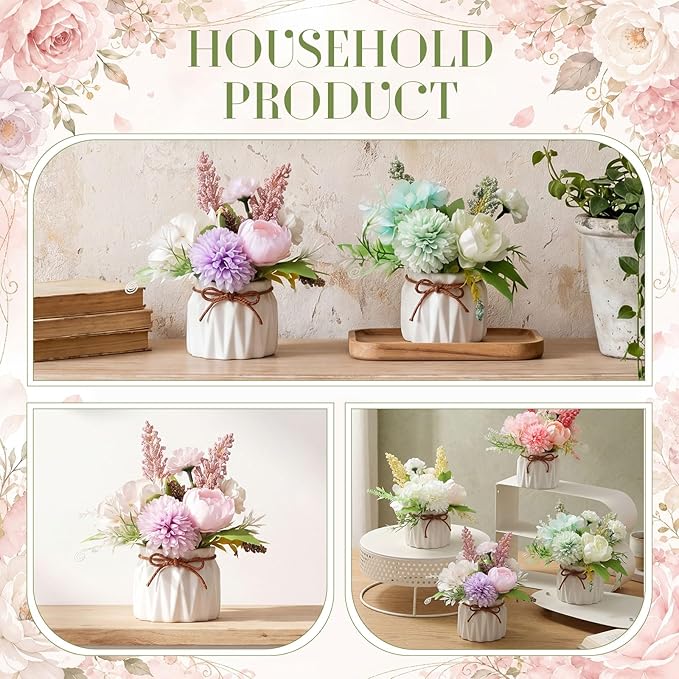 Cindeer 4 Pcs Large Artificial Potted Flowers Fake Potted Plants Plastic Faux Flowers for Home Decor Indoor Artificial Plants in Pots for Wedding Home Desk Tabletop Outdoor Office Kitchen (Elegant)