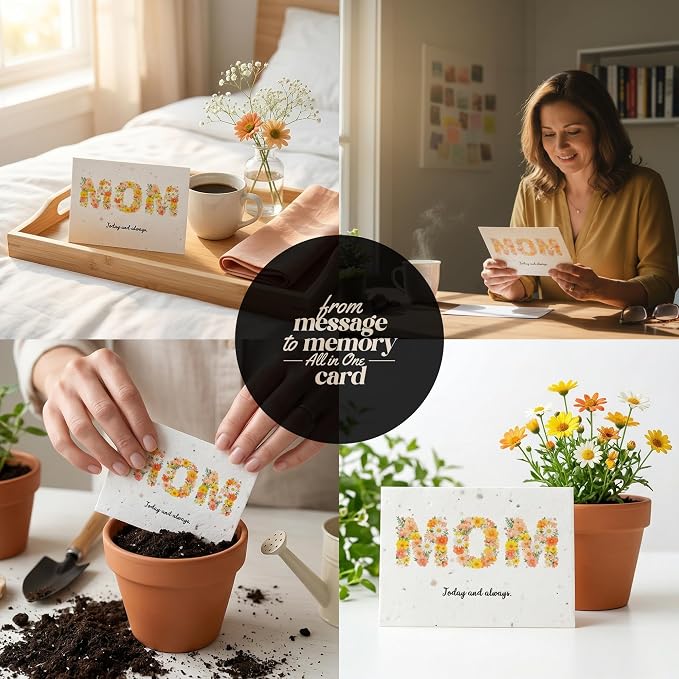 Mom Greeting Cards – 5 Sets of Gift Cards with White Envelope Each, Embedded with Wildflower Seeds, Plantable and Writable Greeting Cards for Mom's Day, Appreciation to Her, Mother's Birthday Gift