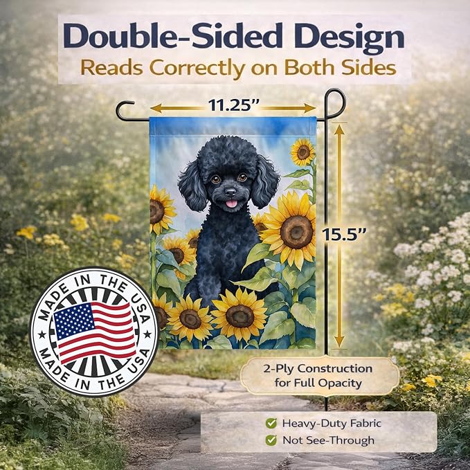 Caroline's Treasures DAC6137GF Black Poodle in Sunflowers Garden Flag Mailbox Flag Decorative Yard Flag Banner Outside Patio Artwork Yard Flower Beds, Garden Size, Multicolor