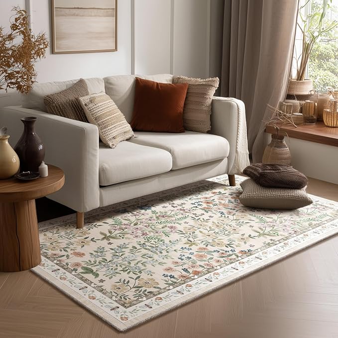 3x5 Washable Area Rugs for Entryway: Small Throw Rugs Stain Resistant Non Slip Low Pile Soft Faux Wool Lightweight Entry Rug for Bedroom Living Room Kitchen Bathroom Laundry Room Front Door Indoor