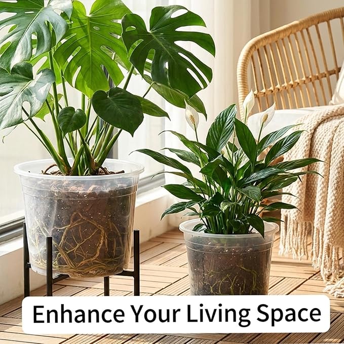 24 Pcs Large Size Clear Nursery Pots for Plants 4/6/8/9.5 Inch for Seedlings, Succulents, Flowers, Herb, Vegetables, Plastic Pots with Drainage Holes, Garden Pot