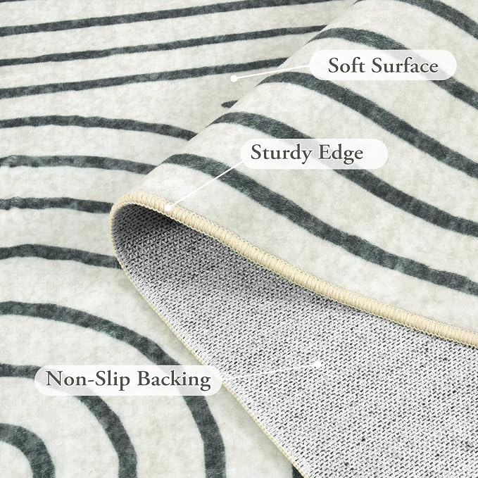 Lahome Abstract Bedroom Rug, Soft Black 4x6 Rug Washable Rugs for Entryway | Living Room Modern Ultra-Thin Black Rug Non-Slip Throw Carpet for Entryway Office Kitchen Darrell(4'x6', Black)