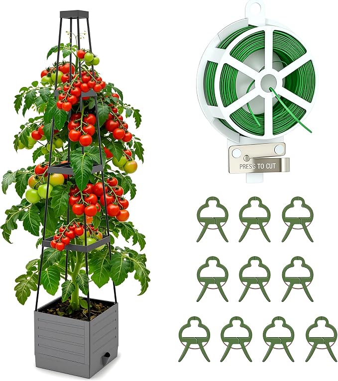 Planter Box with Trellis, 58.3" Tomato Planter Cage for Climbing Plants, Vines, Vegetables, and Flowers – Raised Garden Bed for Outdoor & Indoor Use, Self-Watering Design for Patio and Greenhouse