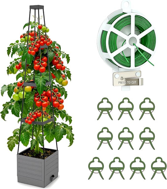 Planter Box with Trellis, 58.3" Tomato Planter Cage for Climbing Plants, Vines, Vegetables, and Flowers – Raised Garden Bed for Outdoor & Indoor Use, Self-Watering Design for Patio and Greenhouse