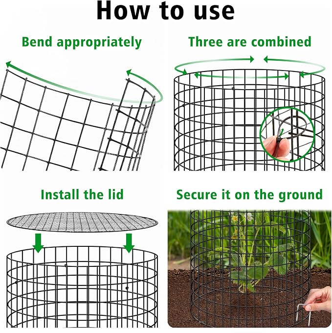 Hi Sasara 5 Sets Wire Plant Protectors Cage with Staples,11.8" Dia x 11.8" H,Plant Protector with Round Lids to Keep Animals Out,Wire Plant Protector Cage for Plants Vegetables Flower