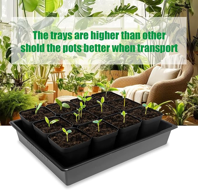 RooTrimmer 4 inch (10CM) Square Nursery Pots 60pcs, Sturdy Seedlings Trays 5 Pcs, Seeds Starter Germination Tray, Microgreening Planter Nursery Propagation 5 Sets
