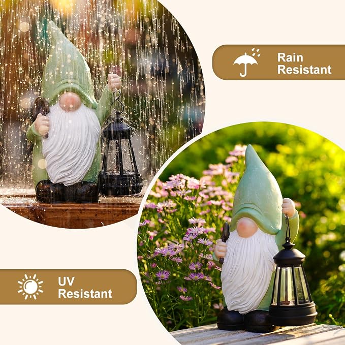 Gnome Statue with Solar Lantern - 4.92L x 9.92H | Garden Figurines for Home and Garden Decor, Gnome Decorations Gift Ideas, Gifts for Women Mom