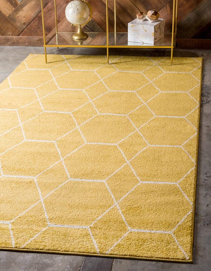 Unique Loom Trellis Frieze Collection Area Rug - Geometric (3' 3" x 5' 3", Yellow/ Ivory)