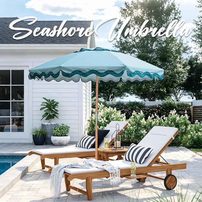 AMMSUN 7.8FT Outdoor Patio Umbrella, Boho Market Table Umbrella Wood Pole | Heavy-Duty Build Quality, UPF 50+ Sun Protection and Waterproof Canvas, Hand-Crafted Ash Wood Pole, Air Vent, a Carry Bag