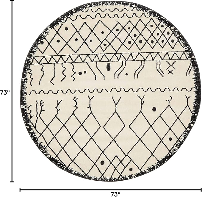 Unique Loom Fez Collection Tribal, Moroccan, Bohemian Area Rug (6' 0 x 6' 0 Round, Beige/ Black)