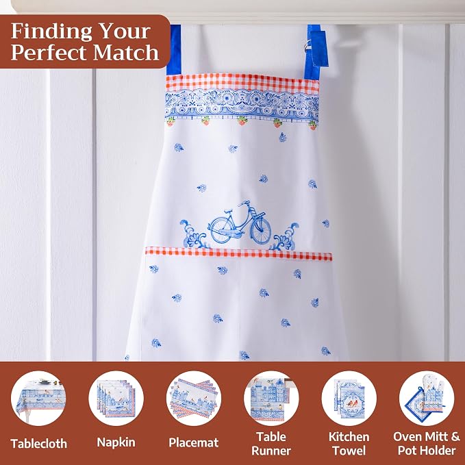 Maison d' Hermine Aprons for women with Pocket 100% Cotton (27.50"x31.50") | Adjustable Neck Strap & long ties Apron Men Chef Wedding Cooking Gardening Server Maid