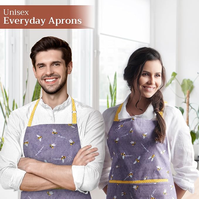 Maison d' Hermine Aprons for women with Pocket 100% Cotton (27.50"x31.50") | Adjustable Neck Strap & long ties Apron Men Chef Wedding Cooking Gardening Server Maid