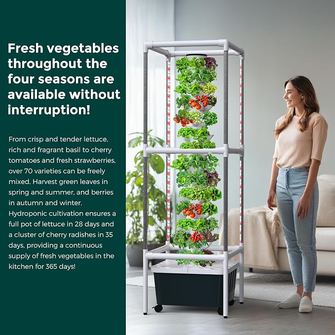 SJZX Hydroponics Growing System, Hydroponic Tower with Full-Spectrum Grow Lights, 5/14Tiers Indoor Outdoor Garden Planter, Vertical Home Gardening Kits for Vegetables, Fruits, Herb (14L5H)