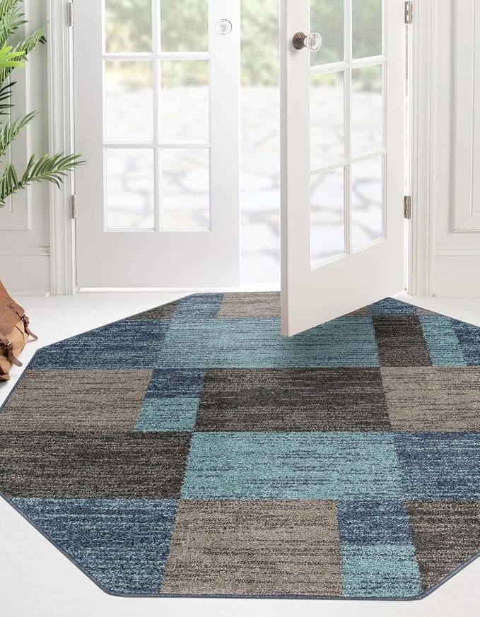 Unique Loom Autumn Collection Area Rug - Providence (5' 3" Octagon, Blue Gray/ Light Brown)