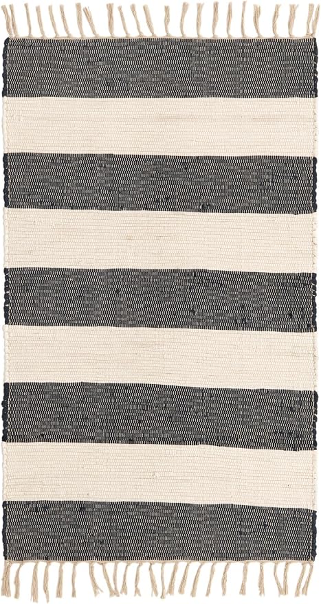 Unique Loom Chindi Rag Collection Area Rug - Striped (3' 1" x 5' 1" Rectangle, Navy Blue/ Ivory)