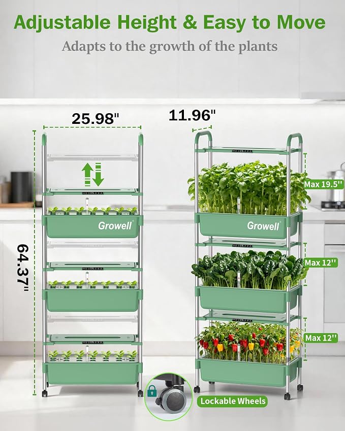 Growell 81 Pods Hydroponics Growing System Kit with Independent Water Pump | Vertical Indoor Herb Garden with 2 Light Modes & 2 Timer, Smart Water Circulation, 42L Water Tank, Movable & Space-Saving