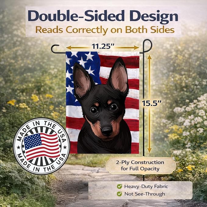 Caroline's Treasures CK6603GF Lancashire Heeler American Flag Garden Flag Mailbox Flag Decorative Yard Flag Banner Outside Patio Artwork Yard Flower Beds, Garden Size, Multicolor