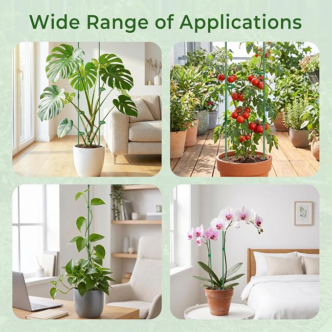 30 Pcs Plant Support Stakes Height Adjustable (11.8, Inches) | Garden Single Stem Plant Stake with 60 Pcs Plant Clips and 20 Pcs Connect Pipe for Orchid Rose Peony Peppers Amaryllis Tomato