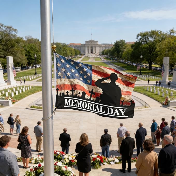 Memorial Day Flag 3x5 Ft Outdoor Double Sided Mirror Printed 4th of July Patriotic Flag Veterans Day Banner for Indoor Outdoor House Yard with 2 Grommets