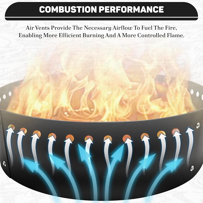 FEBTECH - 45" D Smokeless Fire Ring Round - Steel Fire Ring Liner Insert | Heat Resistant Steel Fire Ring for DIY In-Ground or Above-Ground Installation, Bonfire Nights & Outdoor Events