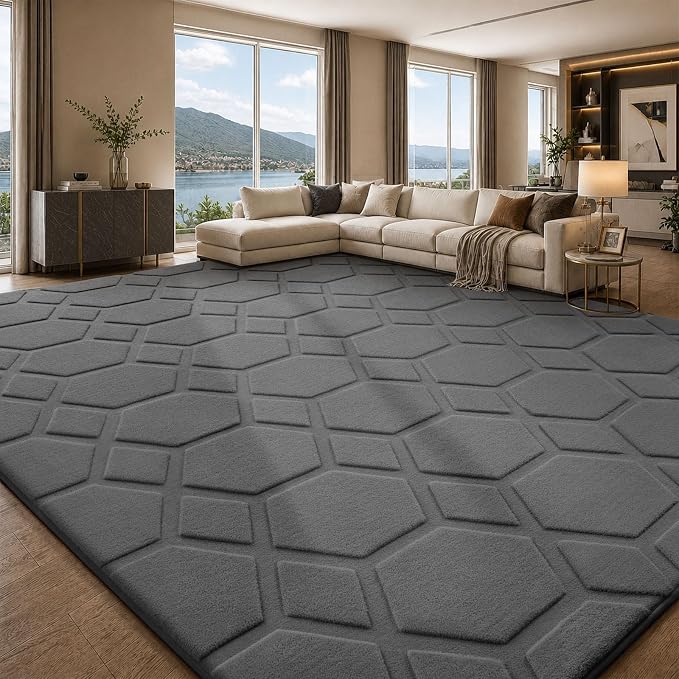 Sour Lemon Area Rugs 9x12 Living Room Bedroom, Large Carpet Grey Rug | Big, Geometric Alfombra Para Salas Modernas, Washable Non Slip Soft Thick Fluffy Plush, Memory foam Rug for Kids Playroom