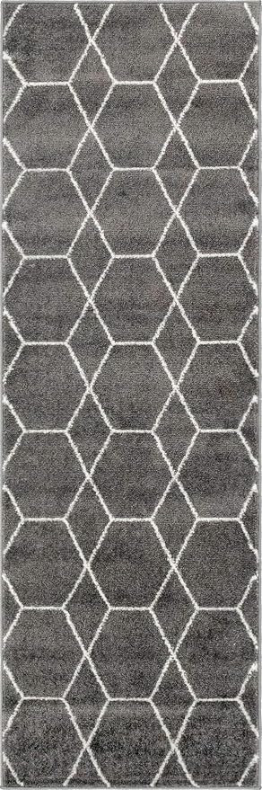 Unique Loom Trellis Frieze Collection Area Rug - Geometric (2' x 6' 1" Runner Dark Gray/Ivory)