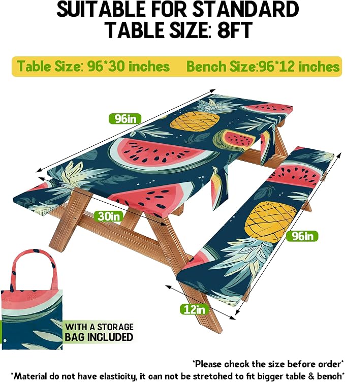 Picnic Table Cover with Bench Covers Camping Essentials Waterproof Windproof Fitted Tables and Seats Set Patio Outdoor Must Haves Stuff Tablecloth Rv Owner Camper Overlanding Activities Gadgets Kit