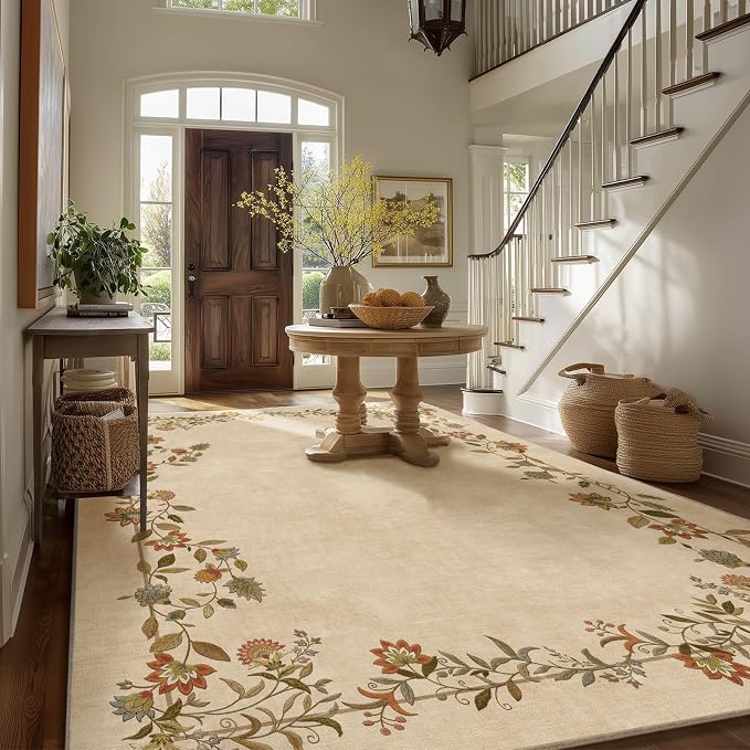 Washable Rug 8x10 Area Rugs for Living Room: Bedroom Rug Non Slip Stain Resistant Low Pile Ultra Soft Faux Wool Lightweight Large Carpets for Dining Room Kitchen Nursery Farmhouse Home Office Indoor