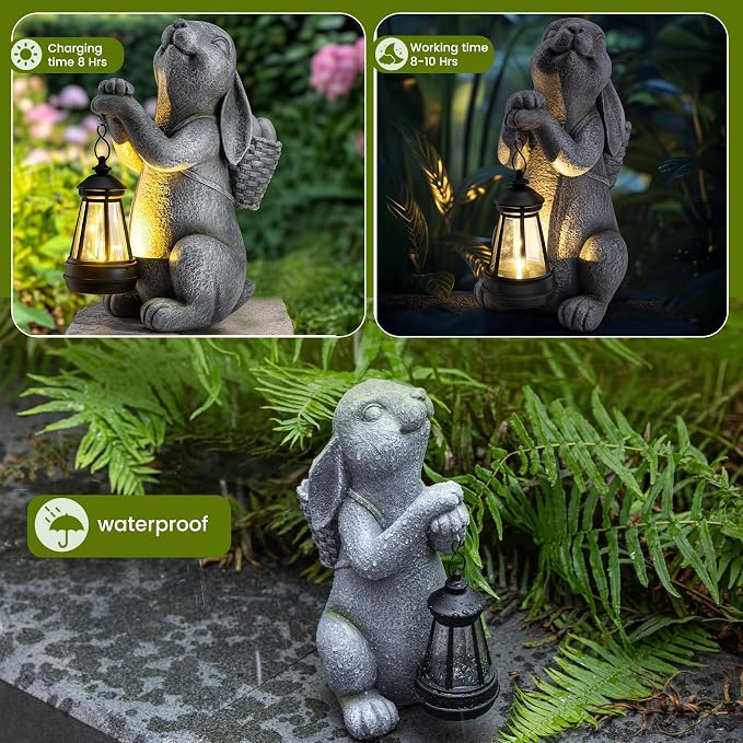 YDKOJGW Solar Garden Outdoor Statues Rabbit with Solar Lantern,Outdoor Bunny Figurines Decorations,Lawn Decor Bunny Statue for Patio, Balcony, Yard Ornament,Unique Housewarming and Easter Gifts