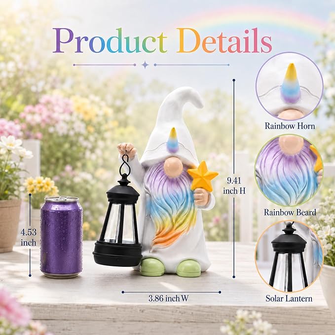 Solar Garden Gnome Statue : Unicorn Outdoor Lantern Decor | Waterproof Resin, Figurine Lights,Yard Lawn Porch Balcony Patio Home Decorations, Gifts for Mom Women Grandma