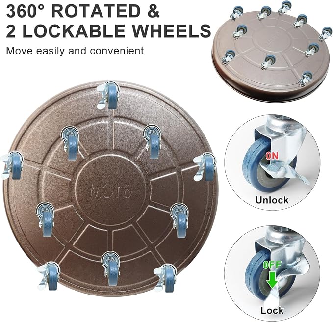 1 Pack 23 Inch Metal Plant Caddy With Lockable Wheels,Plant Stand Dolly for Heavy Planter,Wheeled Planter Saucer Tray,Rolling plant stand,Heavy-Duty Plant Caddy for Indoor and Outdoor(Copper)